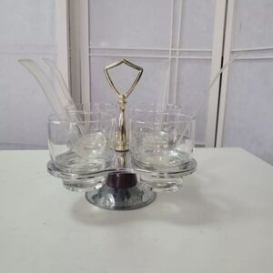 Vintage MCM Superlon Chicago Bar Relish Glass & Silver Lazy Suzan